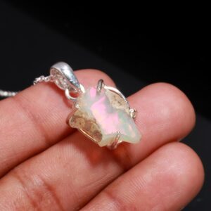 Ethiopian Opal Rough Crystal Necklace Sterling Silver
