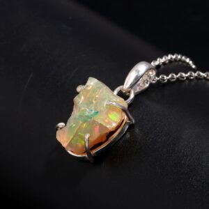 Ethiopian Opal Rough Gemstone Sterling Silver Necklace