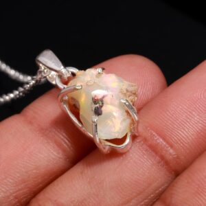 Ethiopian Opal Rough Necklace 925 Sterling Silver