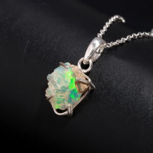 Ethiopian Opal Rough Crystal Necklace Sterling Silver