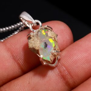 Ethiopian Opal Rough Chain Necklace Sterling Silver