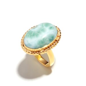 Natural Larimar Oval Shape 18K Gold Ring