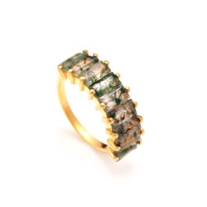 Natural Moss Agate 18K Gold Ring