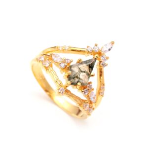 Natural Moss Agate Kite 18K Gold  Ring