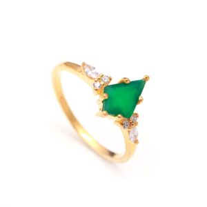 Natural Green Onyx 18K Gold Ring