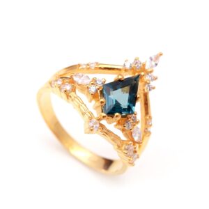Natural London Blue Topaz Kite Shape Ring 18K Gold