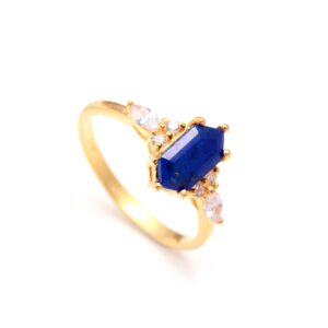 Natural Lapis Lazuli Hexagon Shape Ring 18K Gold