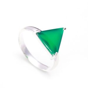 Natural Green Onyx Triangle Shape Sterling Silver Ring