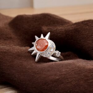Sunstone Round Shape Sterling Silver Ring
