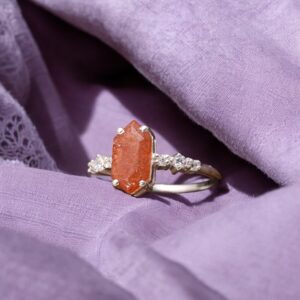 Sunstone Hexagon Solitaire Sterling Silver Ring