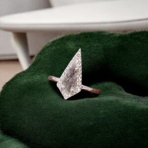 Pink Black Rutile Quartz Kite Shape Sterling Silver Ring