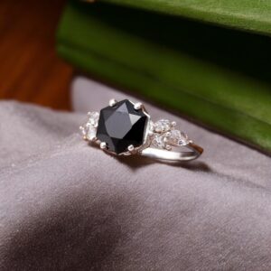 Black Spinel Hexagon Sterling Silver Ring