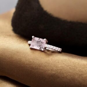 Pink Dot Quartz Octagon Shape Sterling Silver Ring