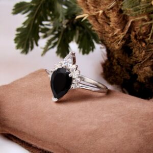 Black Onyx Pear Shape Sterling Silver Ring