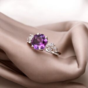 Pink Amethyst Hexagon Sterling Silver Ring