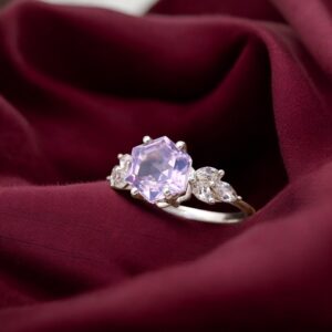 Lavender Quartz Hexagon Ring Sterling Silver Ring