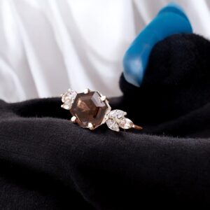 Smoky Quartz Hexagon Sterling Silver Ring
