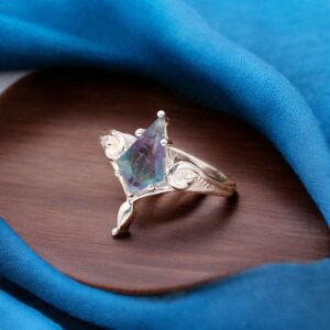 Rainbow Fluorite Kite Sterling Silver Ring