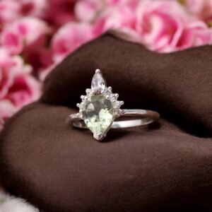 Natural Green Amethyst Pear Sterling Silver Ring