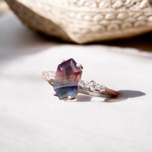 Natural Fluorite Hexagon Sterling Silver Ring