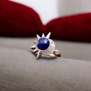 Blue Lapis Round Crystal Ring Sterling Silver Ring