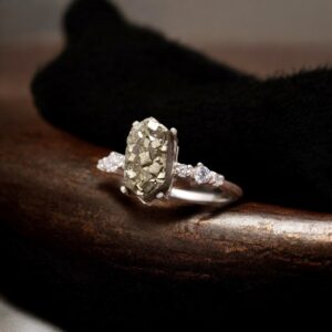 Pyrite Elongated Hexagon Sterling Silver Ring