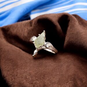 Natural Green Prehnite Kite Sterling Silver Ring