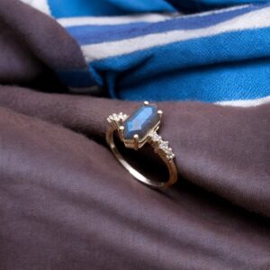 Natural Flashy Labradorite Hexagon Sterling Silver Ring