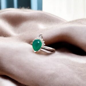 Natural Green Onyx Pear Shape Sterling Silver Ring