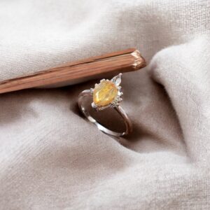 Natural Golden Rutile Pear Shape Sterling Silver Ring