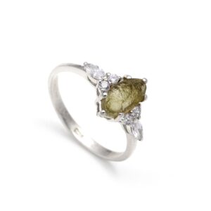 Natural Moldavite Marquise Ring Sterling Silver