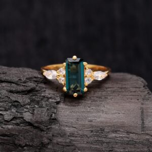 Natural London Blue Topaz Octagon Wedding Ring 18K Gold Healing Jewelry For Her