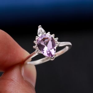 Pink Amethyst Pear Ring Sterling Silver