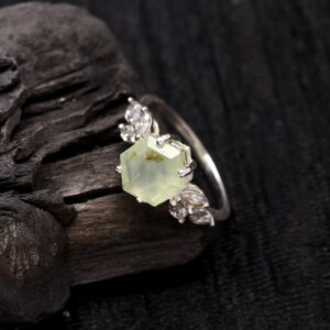 Prehnite Hexagon Statement Ring Sterling Silver