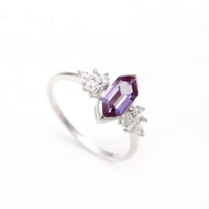 Purple Alexandrite Hexagon Ring Sterling Silver