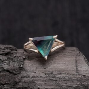 Rainbow Fluorite Triangle Ring Sterling Silver
