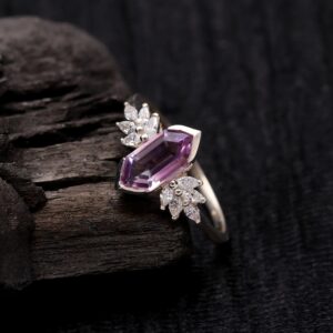 Pink Amethyst Hexagon Ring Sterling Silver