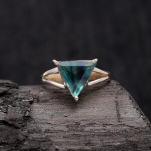 Natural Fluorite Triangle Shape Sterling Silver Ring