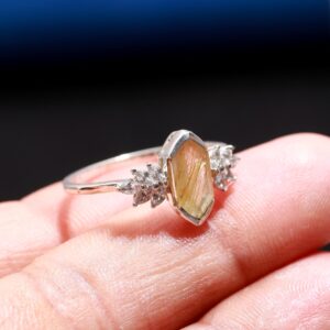 Natural Golden Rutile Quartz Sterling Silver Ring