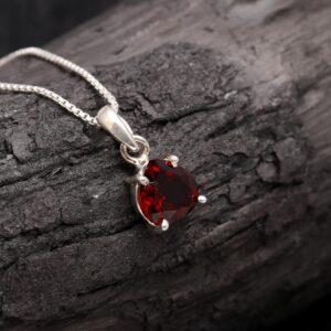 Red Garnet Heart Shape Necklace 925 Sterling Silver