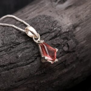 Strawberry Quartz Kite Shape Necklace Sterling Silver