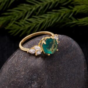 Green Fluorite Hexagon Statement Ring Women 18k Gold