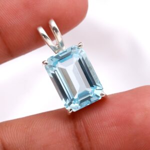 Sky Blue Topaz Sterling Silver Octagon Shape Pendant