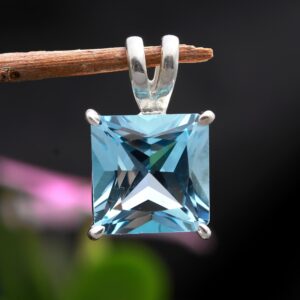 Sky Blue Topaz Sterling Silver Square Shape Pendant
