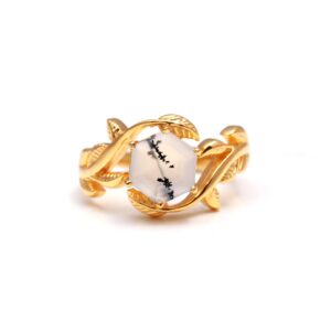 Natural Dendrite Opal Hexagon 18k Gold