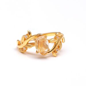 Golden Rutile Oval Moissanite 18k Gold Ring