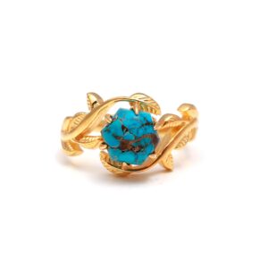 Natural Blue Turquoise Hexagon Shape 18k Gold