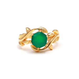 Natural Green Onyx Hexagon Shape 18k Gold