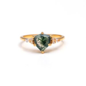 Natural Green Moss Agate 18k Gold Ring