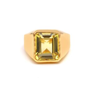 Natural Lemon Quartz Octagon Shape 18k Gold Ring